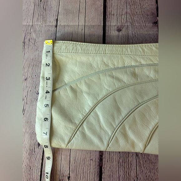 VINTAGE Contessa White 80s Genuine Leather Classic Minimalist Clutch Handbag - Picture 7 of 8